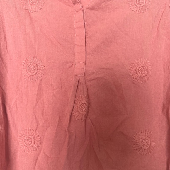 ANTHRO ISABELLA SINCLAIR Sunflower Embroidered Henley Popover Embellished Blouse - Picture 5 of 7